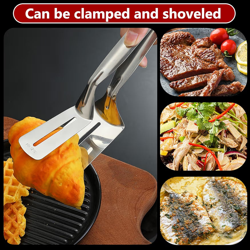 Premium 2-in-1 Stainless Steel Kitchen Tong Combo Set | Heavy Duty Pakad Chimta & Multi-Purpose Cooking Tong for Frying, BBQ, Serving & Hot Pot Handling