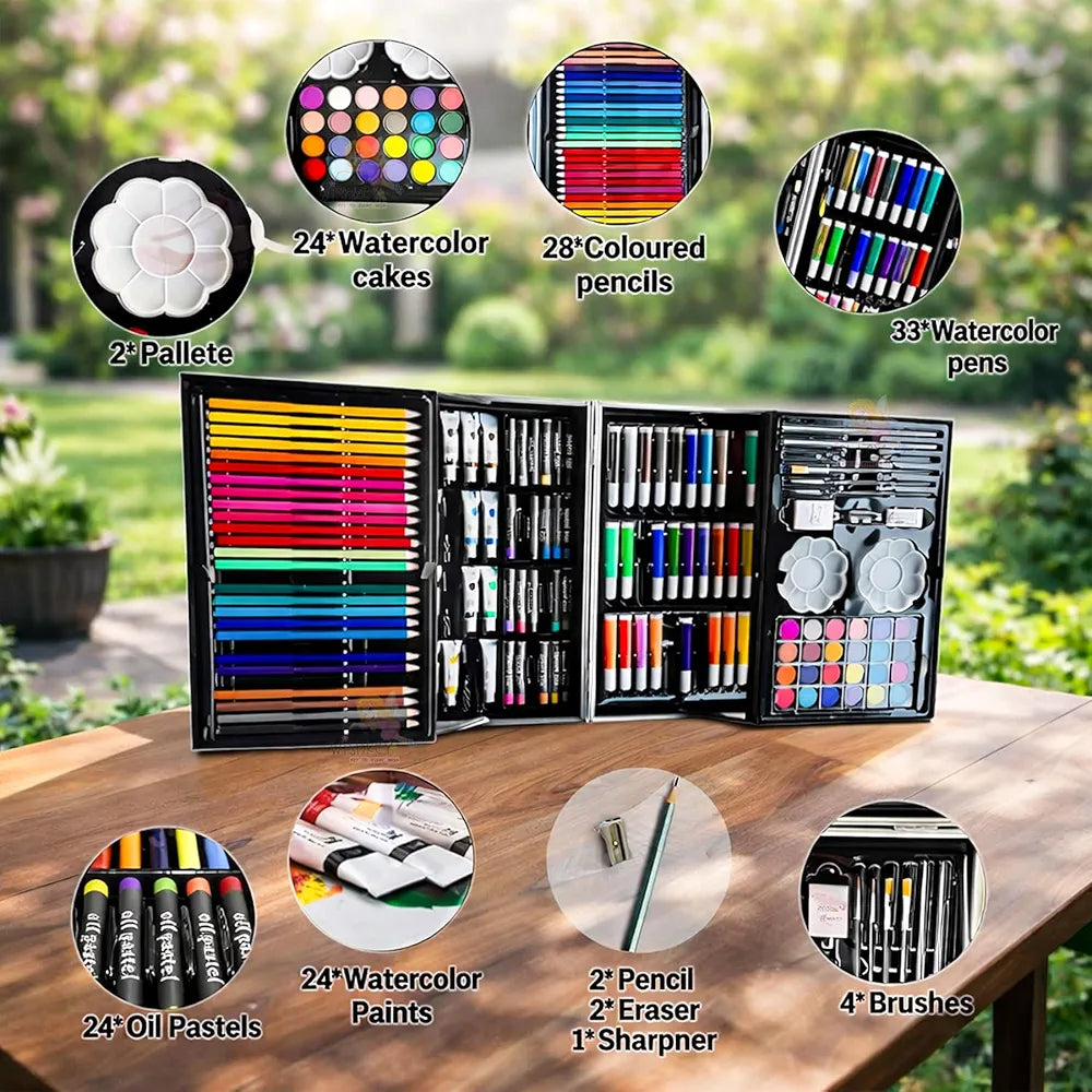 Art Set for Kids, 145 Pieces Drawing Kit with Colour Pencils, Oil Pastels, Paint Brushes, Unicorn Theme Art Set