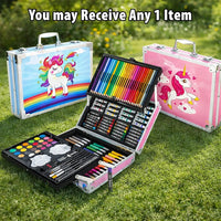 Art Set for Kids, 145 Pieces Drawing Kit with Colour Pencils, Oil Pastels, Paint Brushes, Unicorn Theme Art Set
