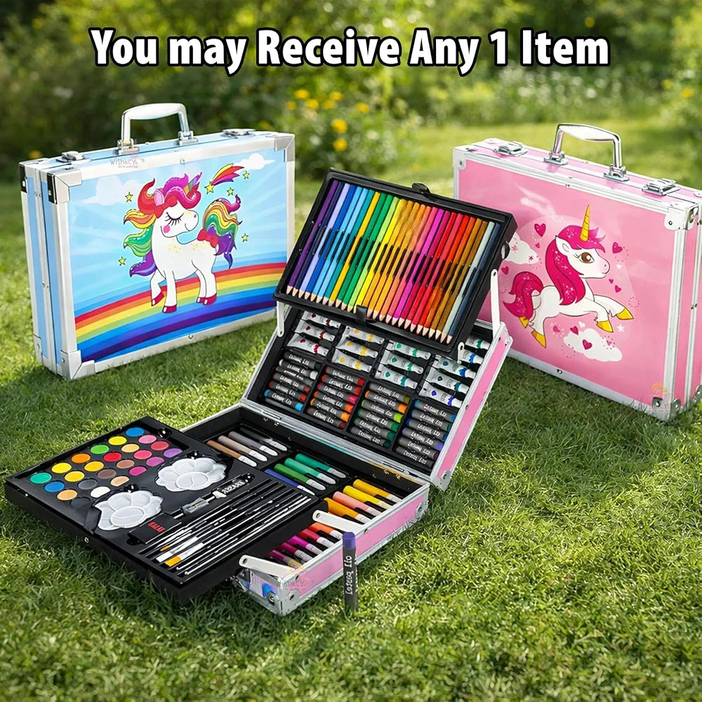 Art Set for Kids, 145 Pieces Drawing Kit with Colour Pencils, Oil Pastels, Paint Brushes, Unicorn Theme Art Set