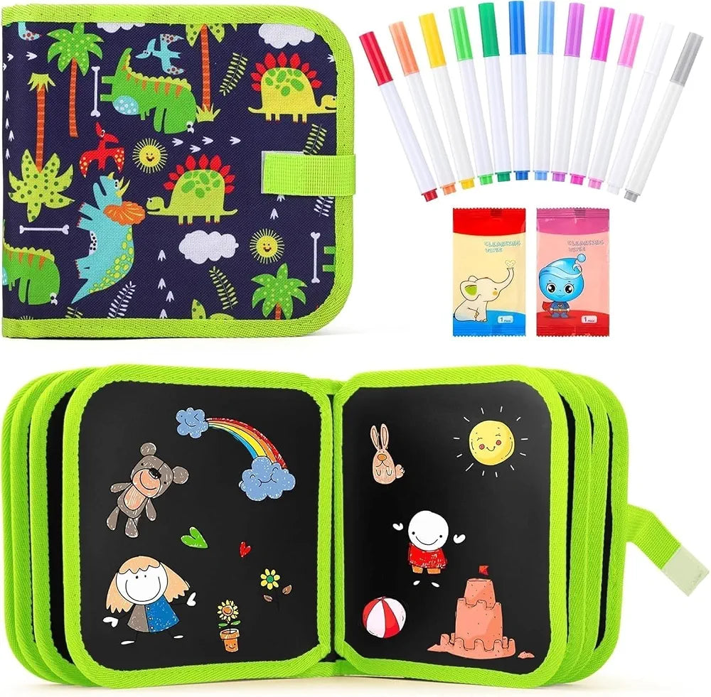 Doodle Book Set for Kids, Reusable Magic Drawing Book with Watercolor Pens, Road Trip Car Game Writing and Painting Set for Boys and Girls
