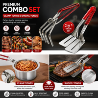 Premium 2-in-1 Stainless Steel Kitchen Tong Combo Set | Heavy Duty Pakad Chimta & Multi-Purpose Cooking Tong for Frying, BBQ, Serving & Hot Pot Handling
