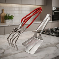 Premium 2-in-1 Stainless Steel Kitchen Tong Combo Set | Heavy Duty Pakad Chimta & Multi-Purpose Cooking Tong for Frying, BBQ, Serving & Hot Pot Handling